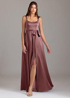Azazie Elliott Bridesmaid Dresses Vintage Mauve A-Line with Pockets Stretch Satin Dress image5