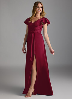 Azazie Omari Bridesmaid Dresses Burgundy A-Line Stretch Satin Dress image5