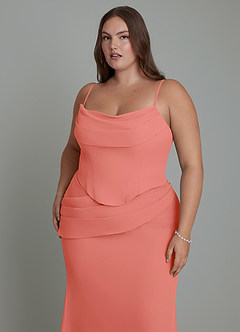 Azazie Sorrel Bridesmaid Dresses Salmon Pink Mermaid Corset Chiffon Dress image17