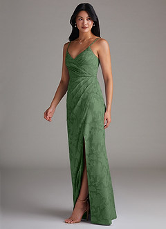 Azazie Maci Bridesmaid Dresses Eucalyptus Sheath Pleated Floral Burnout Dress image3