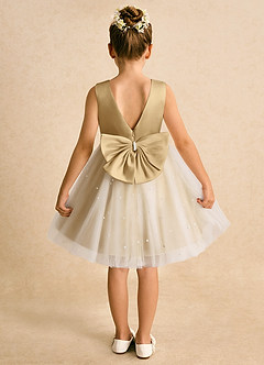 Azazie Esme Flower Girl Dresses Ivory Gold Ball-Gown Bow Tulle Dress image8