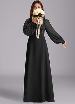 Azazie Bondi Junior Jurk van Chiffon met A-Lijn Blouson Zwart image1