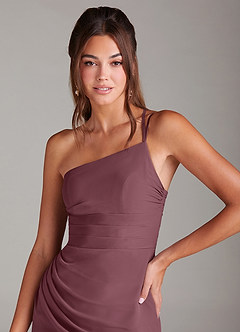 Azazie Eren Jurken voor bruidsmeisjes Jurk van Chiffon met Zeemeermin One-shoulder Sangria image6