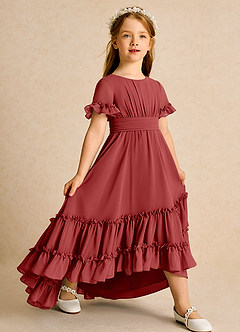 Azazie Kass Flower Girl Dresses Rust A-Line Pleated Chiffon Dress image1