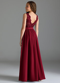 Azazie Elly Junior Burgundy A-Line Lace Chiffon Dress image5