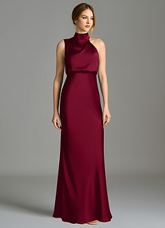 Azazie Brylie Abiti da Damigella Abito Sirena in Raso Elasticizzato Plissettato Borgogna image4