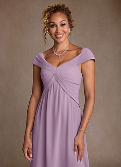 Azazie Mirta 신부의 어머니 드레스 A라인 주름진 플로럴 번아웃 티 길이 드레스 image5