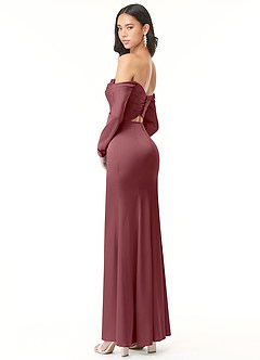 Azazie Hallie Bridesmaid Dresses Desert Rose Sheath Off-The-Shoulder Long Sleeve Stretch Satin Convertible Dress image6