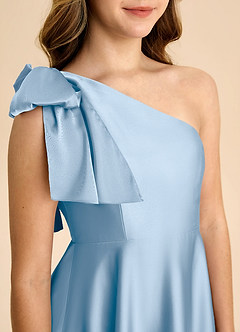 Azazie Penguin Junior Powder Blue A-Line Bow Stretch Satin Dress image7