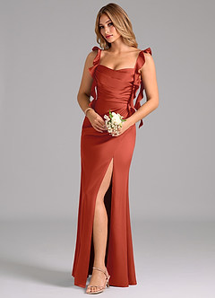 Azazie Jessamine Brautjungfernkleider A-Linie Korsett Stretch-Satin Kleid Rost image1