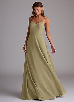 Azazie Marley Robes de demoiselle d'honneur Robe Trapèze Convertible en Mousseline de soie Épaule décolletée Vert Mousse image5