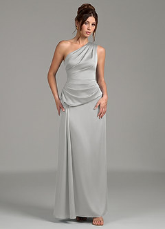 Azazie Zahira Bridesmaid Dresses Silver Sheath One Shoulder Stretch Satin Dress image4