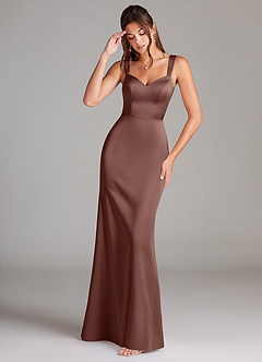 Azazie Denice Robes de demoiselle d'honneur Robe Fourreau en Satin extensible Plissée Expresso image1