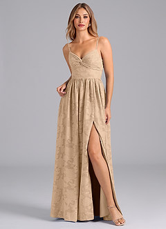 Azazie Zeya Bridesmaid Dresses Champagne A-Line Bow Floral Burnout Dress image7