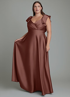 Azazie Leilani Bridesmaid Dresses Espresso A-Line Ruched Stretch Satin Dress image10