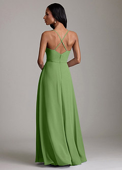Azazie Naeem Bridesmaid Dresses Basil A-Line V-Neck Ruffle Chiffon Dress image2