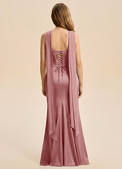 Azazie Sorrel Junior Dusty Rose A-Line Ruched Stretch Satin Dress image2