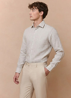 front Elliot Natural Linen 100% Linen Dress Shirt