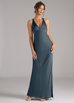 Azazie Tianna Bridesmaid Dresses Twilight A-Line Stretch Satin Dress image4