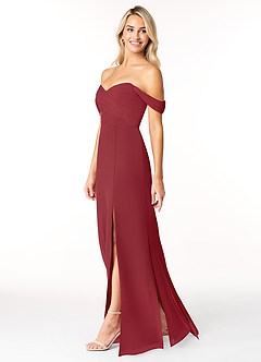 Azazie Joretta Final Sale Pomegranate A-Line Off the Shoulder Chiffon Convertible Dress image4