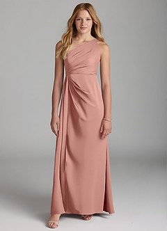 Azazie Mika Junior Robe Trapèze en Satin extensible Plissée Rosette image3