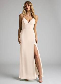 Azazie Becca Brautjungfernkleider Etui V-Hals Chiffon Kleid Alabaster Weiß image4