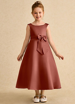 Azazie Eve Abiti da Ragazza di Fiori Abito A-Line in Raso Opaco Plissettato Auburn image4