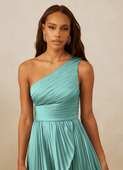 Christian Siriano Bridal for Azazie 1008 Bridesmaid Dresses Aqua A-Line One Shoulder Stretch Satin Dress image8