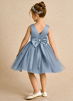 Azazie Tadpole Flower Girl Dresses Dusty Blue A-Line Pleated Matte Satin Dress image5