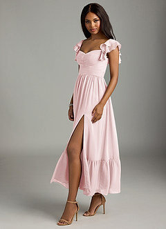 Azazie Anaya Bridesmaid Dresses Blushing Pink A-Line Pleated Chiffon Dress image4