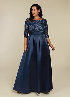 Azazie Delphi Mother of the Bride Dresses Dark Navy Dusty Blue A-Line Sequins Lace Dress image2