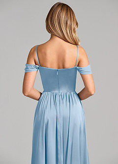 Azazie Raisa Final Sale Sky Blue A-Line Off the Shoulder Stretch Satin Dress image2
