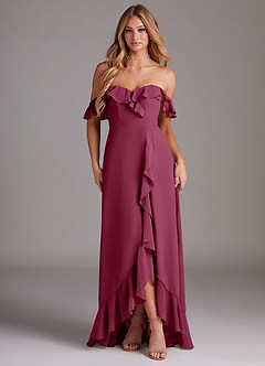 Azazie Lyra Bridesmaid Dresses Mulberry A-Line Chiffon Convertible Dress image1