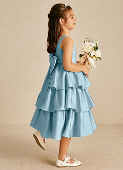 Azazie Margery Blumenmädchenkleider A-Linie Schleifen Stretch-Satin Kleid Stimmungsvolles Blau image5
