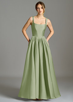 Azazie Verina Abiti da Damigella Abito A-Line in Raso Elasticizzato Plissettato Verde Salvia image3