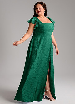 Azazie Bondi Bridesmaid Dresses Emerald A-Line Side Slit Floral Burnout Dress image9