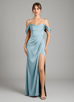 Azazie Johana Bridesmaid Dresses Moody Blue Mermaid Off the Shoulder Stretch Satin Convertible Dress image3