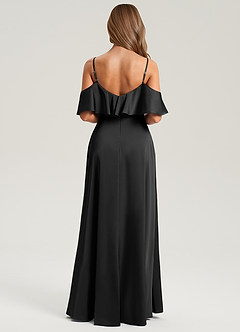 Azazie Jean Bridesmaid Dresses Black A-Line Off the Shoulder Stretch Satin Dress image2