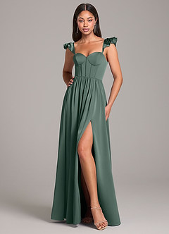 Azazie Denisse Bridesmaid Dresses Sea Moss A-Line Ruched Stretch Satin Dress image1
