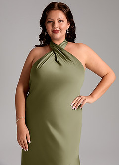 Azazie Lorena Bridesmaid Dresses Pistachio Mermaid Pleated Stretch Satin Dress image12
