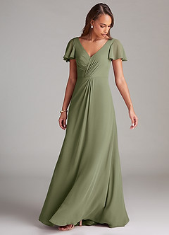 Azazie Soren Abiti da Damigella Abito A-Line in Chiffon Increspato Pistacchio image5