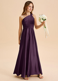Azazie Charlize Junior Plum A-Line Pleated Stretch Satin Dress image3