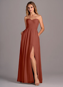 Azazie Joni Robes de demoiselle d'honneur Robe Trapèze Convertible en Mousseline de soie Sans bretelle Auburn image6