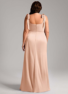 Azazie Frostine Vestidos de damas de honor Vestido de Oro Rosa de Satén Elástico de Corte en A con Lazo image11