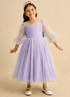 Azazie Trudy vestidos de niña de las flores Vestido de Lila de Tul de Corte Princesa con Escote de Corazón image3