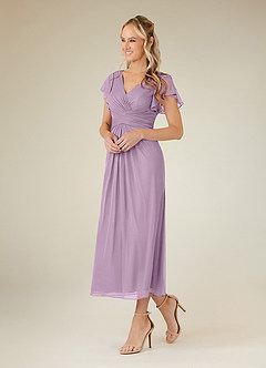 Azazie Vera Mother of the Bride Dresses Wisteria A-Line V-Neck Pleated Mesh Dress image6