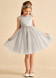 Azazie Jani Flower Girl Dresses Frost A-Line Bow Tulle Dress image2