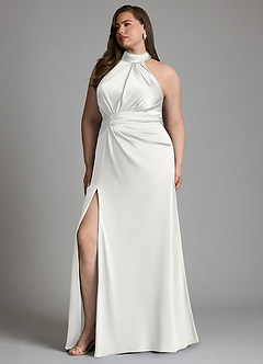 Azazie Gracelynn Vestidos de damas de honor Vestido Blanco de Satén Elástico de Corte Recto con Plisado image13