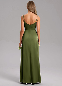 Azazie Azuree Bridesmaid Dresses Olive A-Line Pleated Stretch Satin Dress image8
