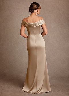 Azazie Bedford vestidos de madre de la novia Vestido de Gris Pardo de Satén Elástico de Corte Recto con Plisado image3